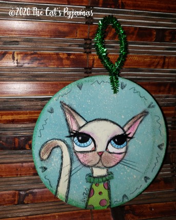 White Kitty in Christmas Sweater Ornament
